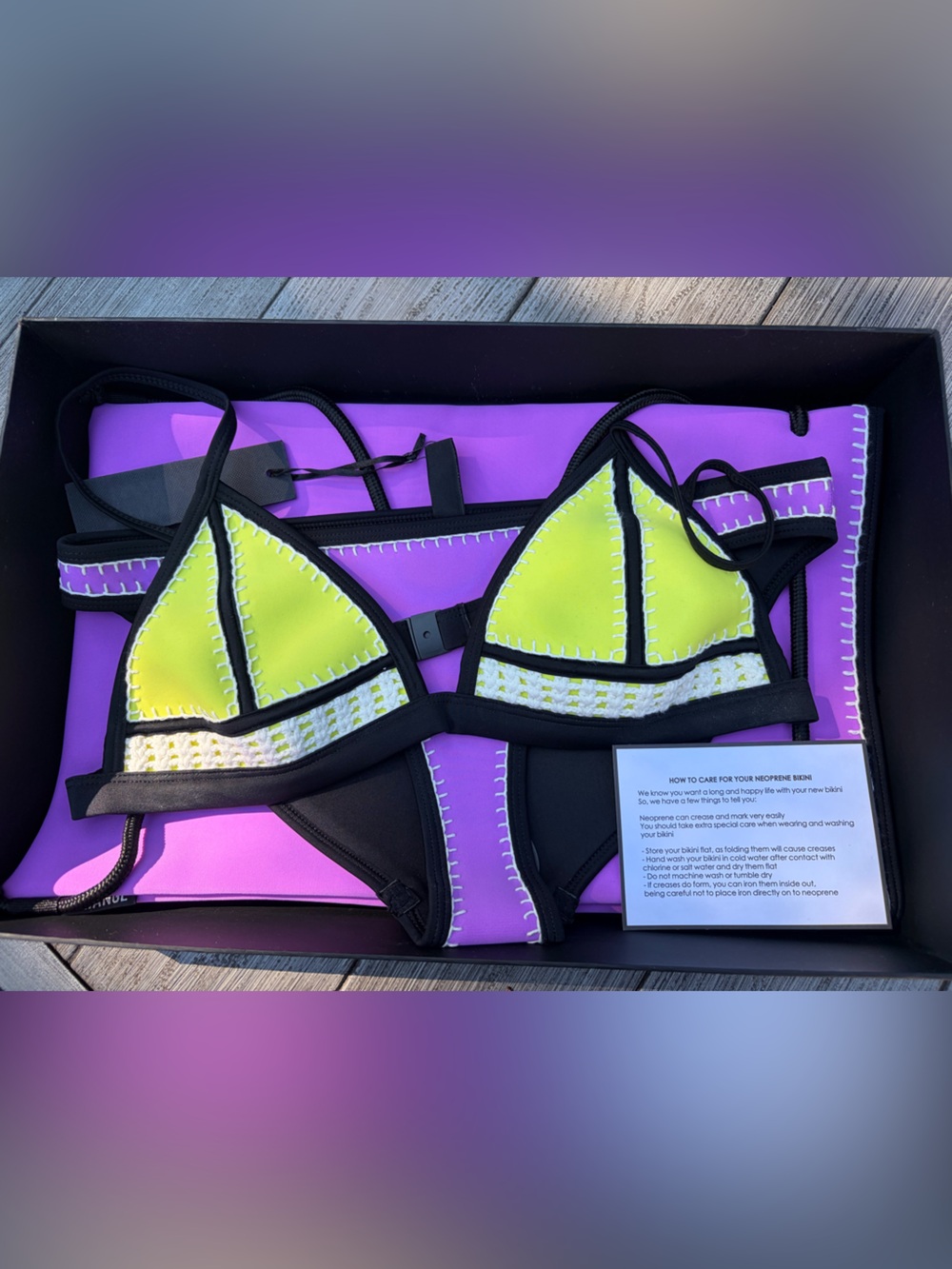 triangl swimwear Neon Yellow and Black Triangle Bikini Set sz L